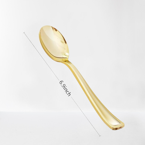 Load image into Gallery viewer, Cutlery Silverware Extra Heavyweight Disposable Flatware Spoons Gold Tablesettings Lillian
