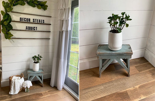 Turquoise Chippy Wooden Table/Stool General ABH