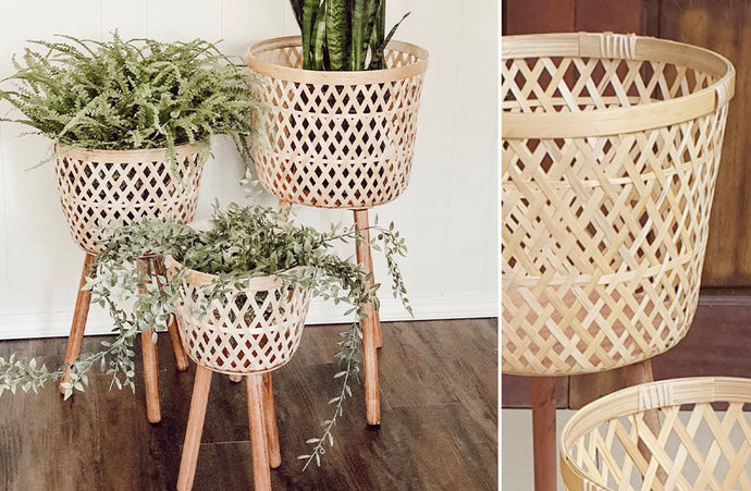 Woven Bamboo Baskets on Stand, Set of 3 General WG