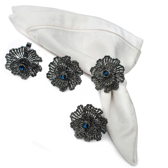 SALE Buttercup Silver Plated with Blue Crystal Napkin Rings Set of 4 Napkin Rings VeZee