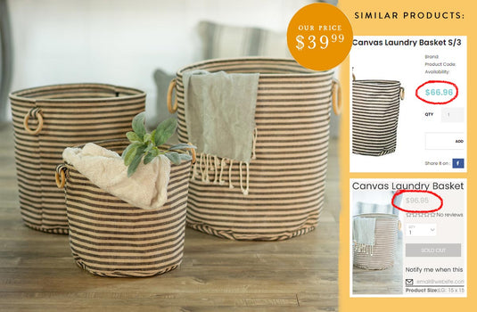 Striped Canvas Baskets with Wood Handles, Set of 3 General VIP