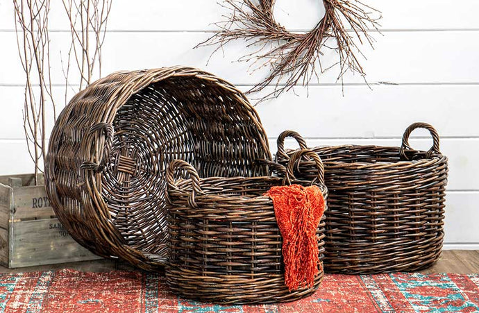 HUUUGE Round Rattan Storage Baskets, Set of 3 General WG