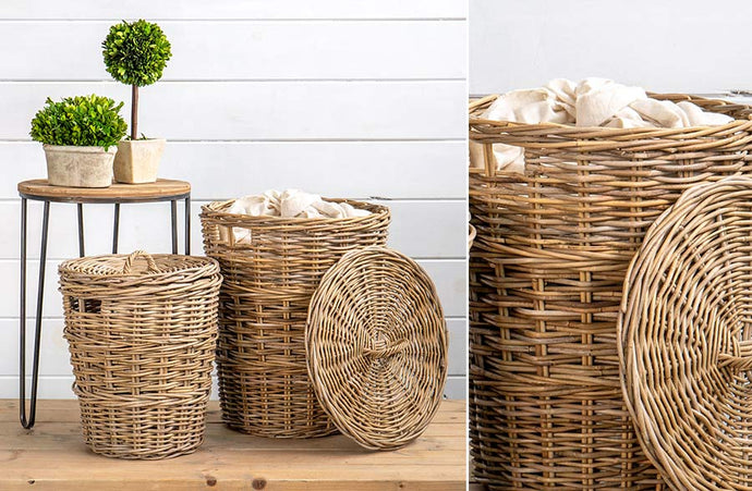 Round Rattan Storage Basket with Lids, Set of Two General WG