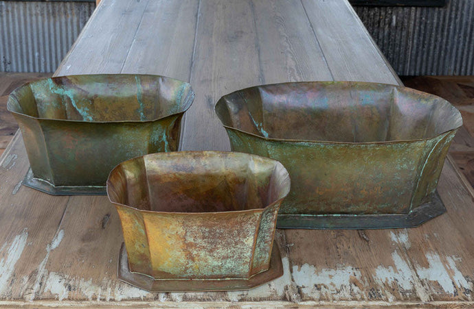 Antique Finish Patina Planters, Set of 3 General PHC