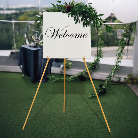 65" Heavy Duty Gold Metal Easel Stand - Portable and Adjustable Tripod for Wedding Signs, Posters, and Art Decorations HIER_7600