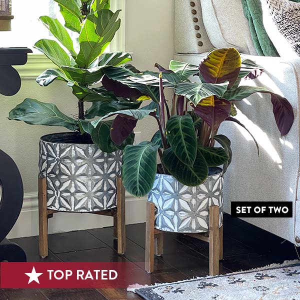 Metal Planters | Embossed Set of 2 with Stands General ABH