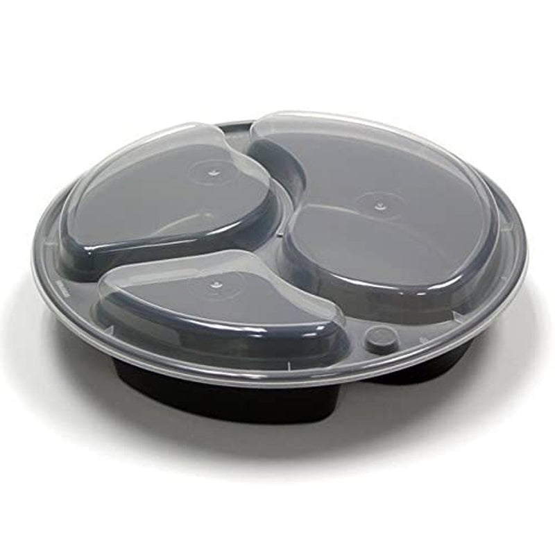 Load image into Gallery viewer, *WHOLESALE* - Disposable - 48Oz - Triple Compartment - Microwavable Containers w/ clear lids | 150 ct. Food Storage &amp; Serving VeZee
