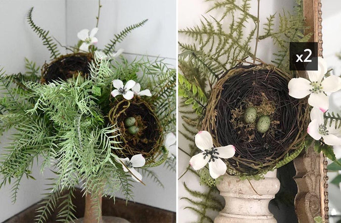 Bird Nest with Fern and Dogwood, Set of 2 General MEL