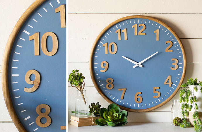 Blue Wall Clock with Wooden Numbers General VIP