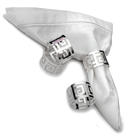 SALE Silver Meandros Pattern Napkin Rings Set of 4 Napkin Rings VeZee