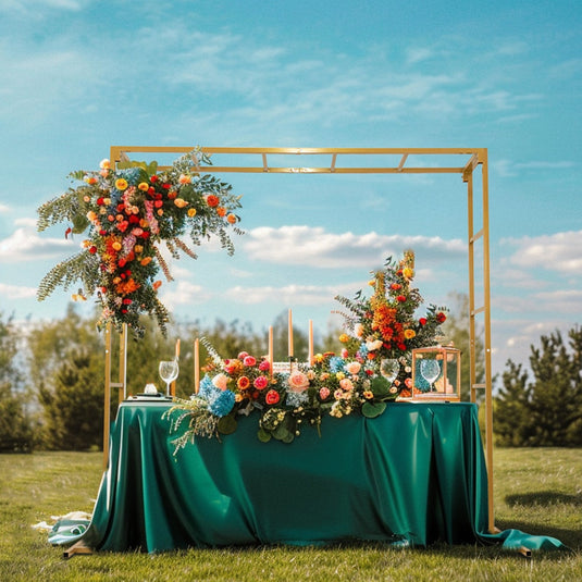 6ftx6ft Gold Square Arbor - Freestanding 6' High Over the Table Stand, Backdrop Stand with Double Frame for Floral Balloon Décor Backdrops HIER_5100