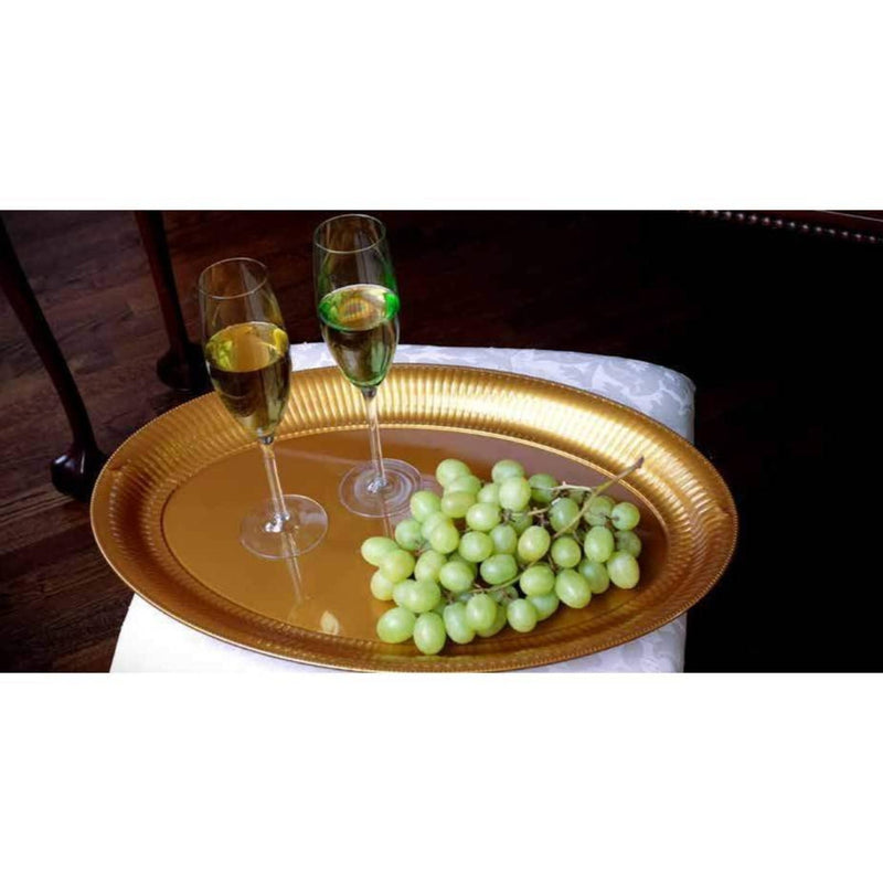 Load image into Gallery viewer, Gold Oval Heavy Weight Plastic Tray14&quot; X 21&#39;&#39; Serverware Party Dimensions
