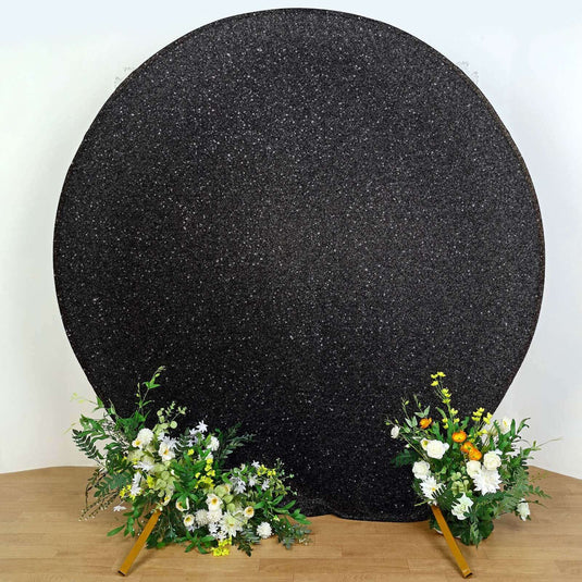 7.5ft Black Metallic Shimmer Tinsel Spandex Round Wedding Arch Cover, 2-Sided Photo Backdrop Backdrops PROstorez Default Title