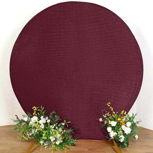 7.5ft Burgundy Metallic Shimmer Tinsel Spandex Round Wedding Arch Cover, 2-Sided Photo Backdrop Backdrops PROstorez Default Title