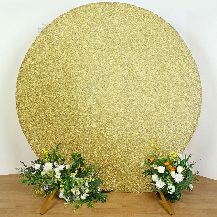 7.5ft Champagne Metallic Shimmer Tinsel Spandex Round Wedding Arch Cover, 2-Sided Photo Backdrop Backdrops PROstorez Default Title