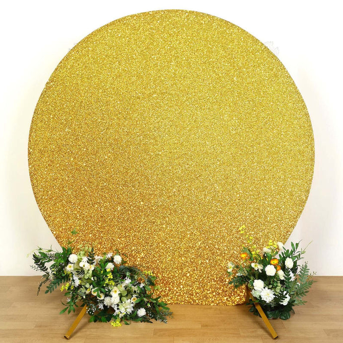 7.5ft Gold Metallic Shimmer Tinsel Spandex Round Wedding Arch Cover, 2-Sided Photo Backdrop Backdrops PROstorez Default Title