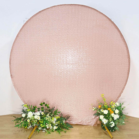 7.5ft Metallic Blush Sparkle Sequin Round Wedding Arch Cover, Shiny Shimmer Photo Backdrop Stand Cover, 2-Sided Custom Fit Backdrops PROstorez Default Title