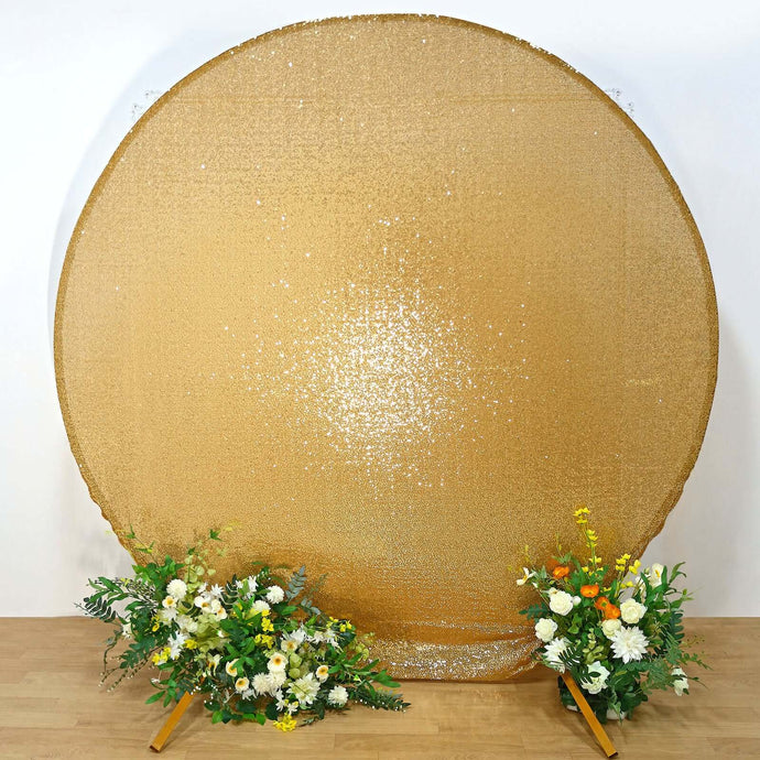 7.5ft Metallic Gold Sparkle Sequin Round Wedding Arch Cover, Shiny Shimmer Photo Backdrop Stand Cover, 2-Sided Custom Fit Backdrops PROstorez Default Title