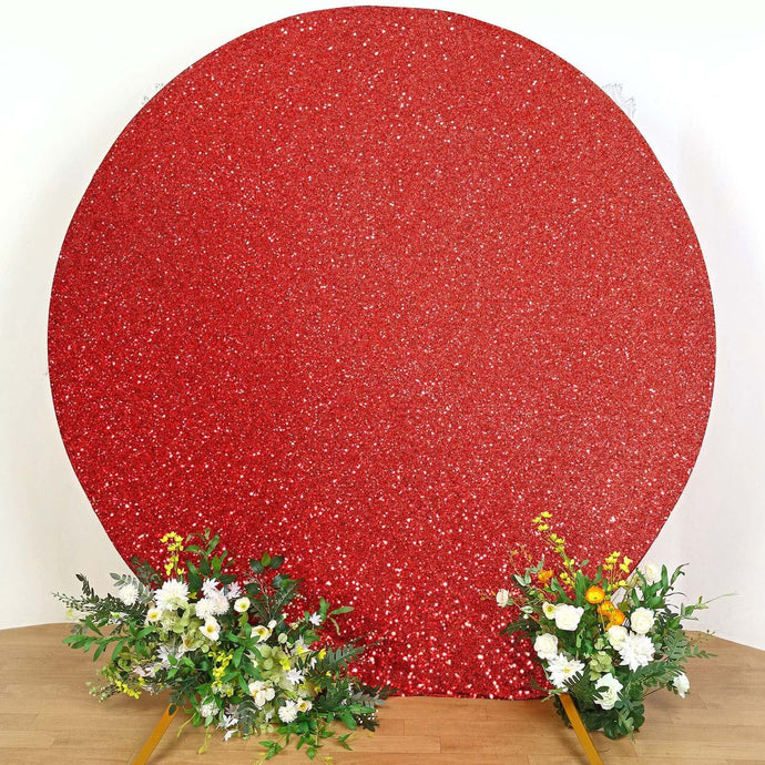 7.5ft Red Metallic Shimmer Tinsel Spandex Round Wedding Arch Cover, 2-Sided Photo Backdrop Backdrops PROstorez Default Title