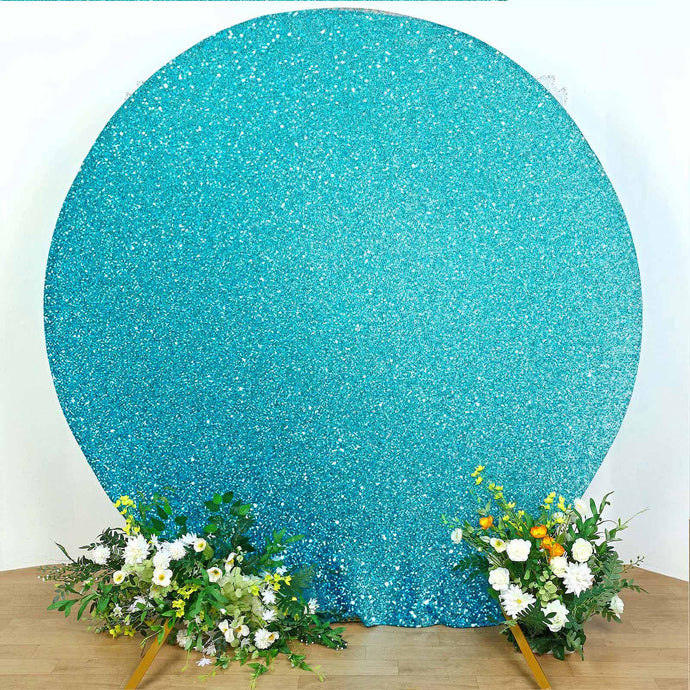 7.5ft Turquoise Metallic Shimmer Tinsel Spandex Round Wedding Arch Cover, 2-Sided Photo Backdrop Backdrops PROstorez Default Title