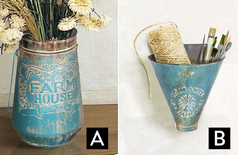 Load image into Gallery viewer, Antique Blue Embossed Metal Planters, Pick Your Style | European Garden General SHE
