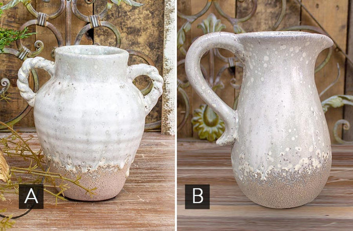 Glazed Earthen Pitcher and Double Handled Vase, Pick Your Style General WT