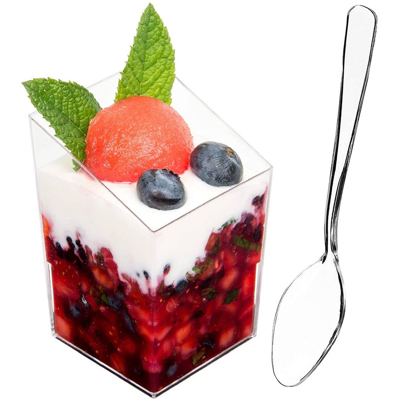 Load image into Gallery viewer, Clear Mini Plastic Square Tower 3.5 oz Serverware Lillian
