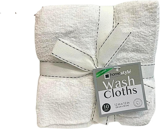 100% Cotton White Wash Cloths 11inx11in | 8 Ct. Household VeZee