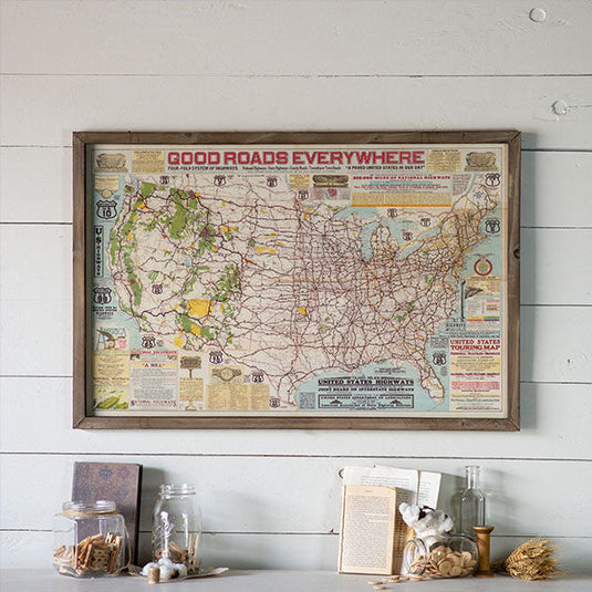 Vintage Inspired Good Roads Everywhere Framed Map General VIP