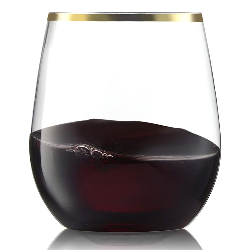 Load image into Gallery viewer, Gold Rim Stemless Plastic Wine Glasses Goblet 12 oz Wine Goblets Decorline
