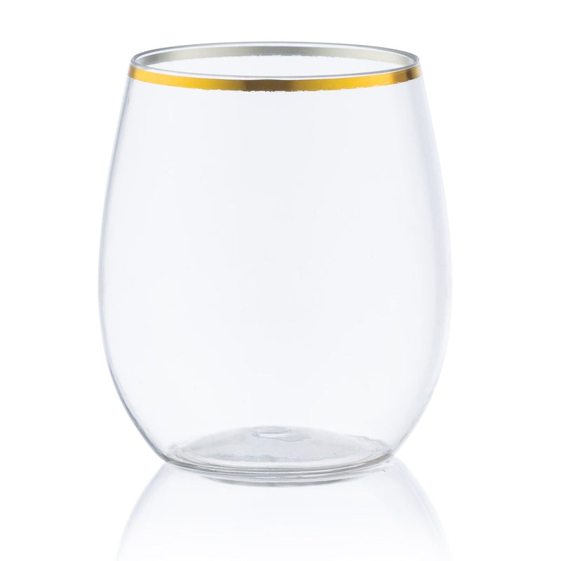 Load image into Gallery viewer, Gold Rim Stemless Plastic Wine Glasses Goblet 12 oz Wine Goblets Decorline
