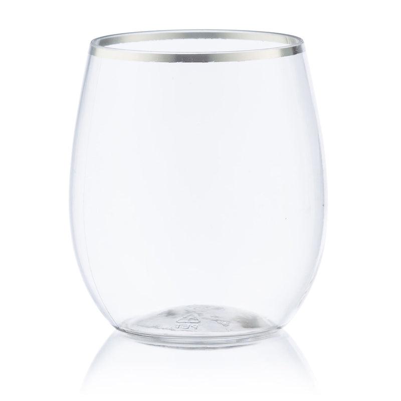 Load image into Gallery viewer, Silver Rim Stemless Plastic Wine Glasses Goblet 12 oz Wine Goblets Decorline
