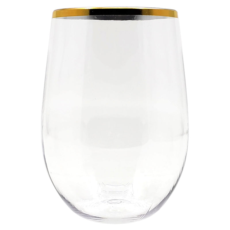 Load image into Gallery viewer, Gold Rim Stemless Plastic Wine Glasses Goblet 16 oz Wine Goblets Decorline
