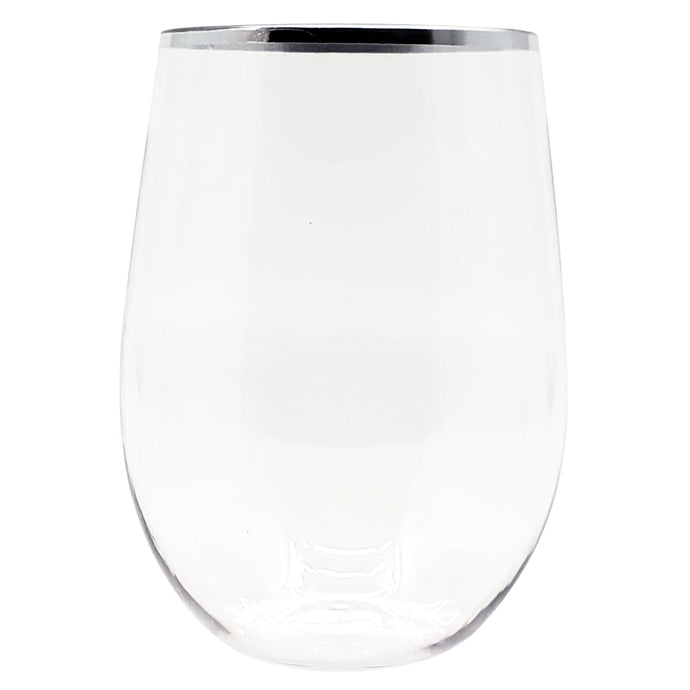 Silver Rim Stemless Plastic Wine Glasses Goblet 16 oz Wine Goblets Decorline