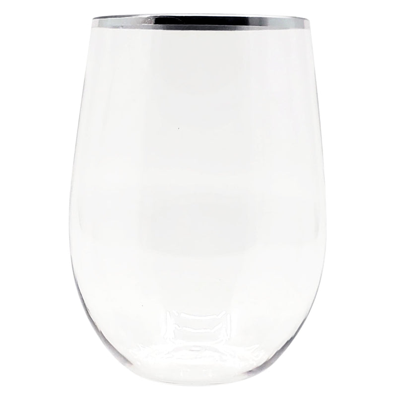 Load image into Gallery viewer, Silver Rim Stemless Plastic Wine Glasses Goblet 16 oz Wine Goblets Decorline
