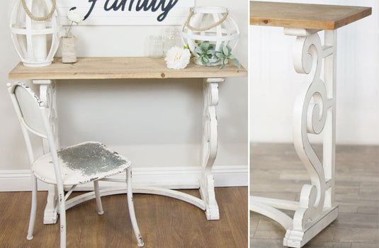 Whitewashed Scroll Detail Wooden Console Table General VIP