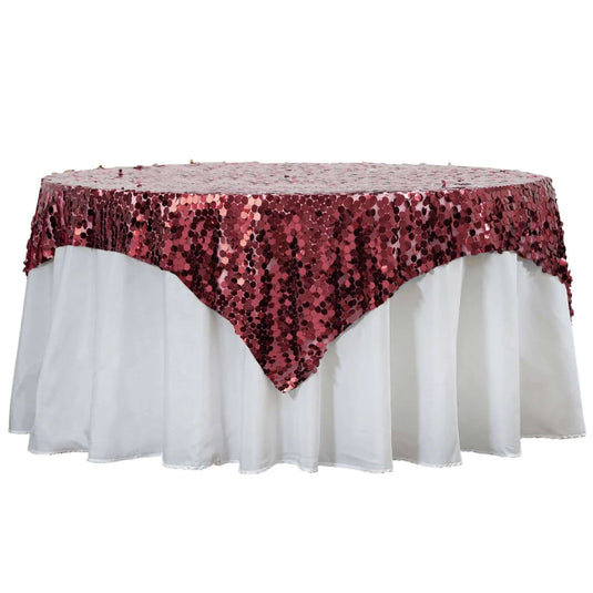 72"x72" Burgundy Big Payette Sequin Square Table Overlay Overlays HIER_2123