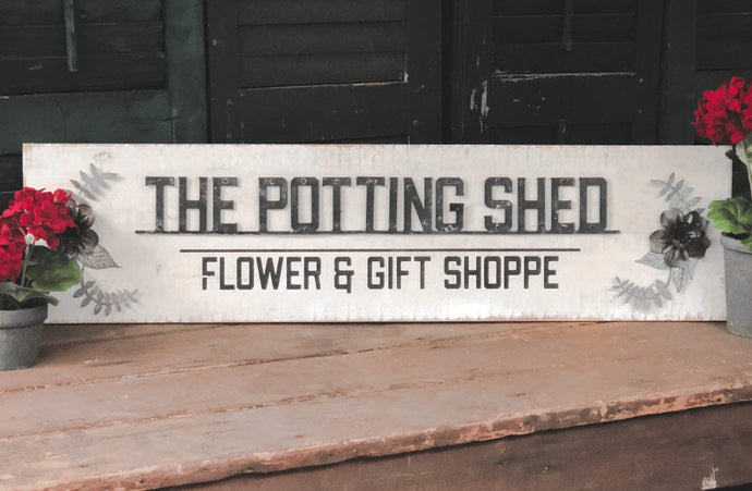 Metal on Wood Vintage Potting Shed Sign General RH