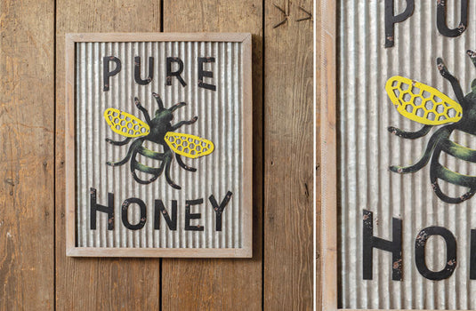 Pure Honey Wood and Metal Wall Sign General CT