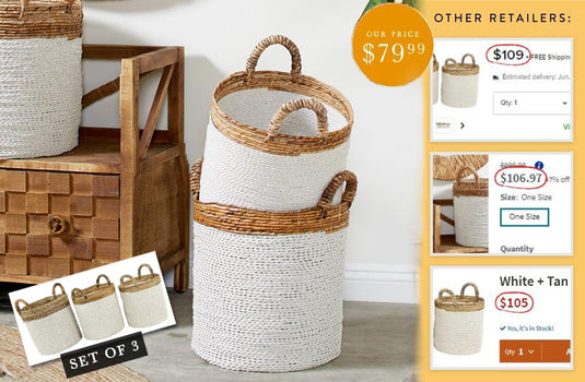 Two-Toned White Seagrass Baskets, Set of 3 General UMA