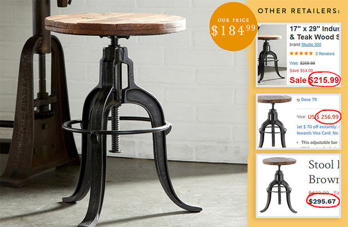 Adjustable Teak and Iron Stool General UMA