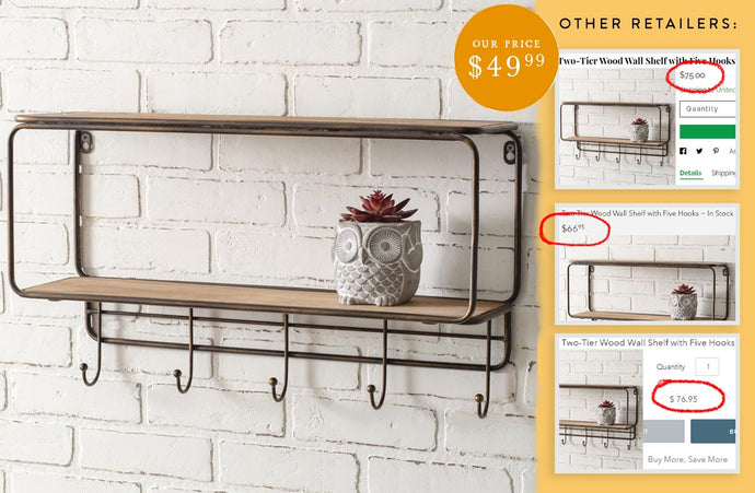 Two-Tier Wall Shelf with Hooks General CT