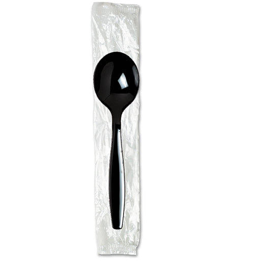 *WHOLESALE* Disposable - Individually Wrapped - Medium Weight - Black Soup Spoon| 1000 ct. VeZee