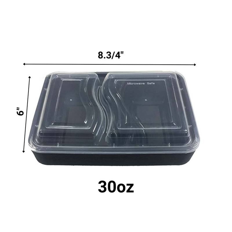 Load image into Gallery viewer, *BULK* 3oz Black Rectangular 2 Section MealPrep Containers With Clear Lids Food Storage &amp; Serving VeZee
