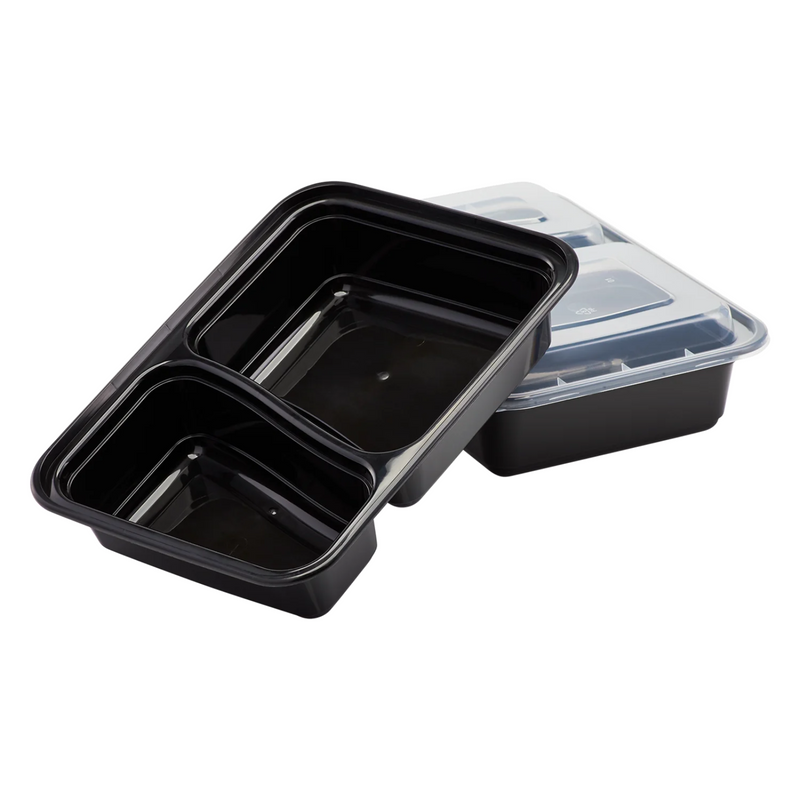 Load image into Gallery viewer, *BULK* 3oz Black Rectangular 2 Section MealPrep Containers With Clear Lids Food Storage &amp; Serving VeZee
