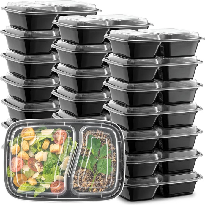 *BULK* 3oz Black Rectangular 2 Section MealPrep Containers With Clear Lids Food Storage & Serving VeZee