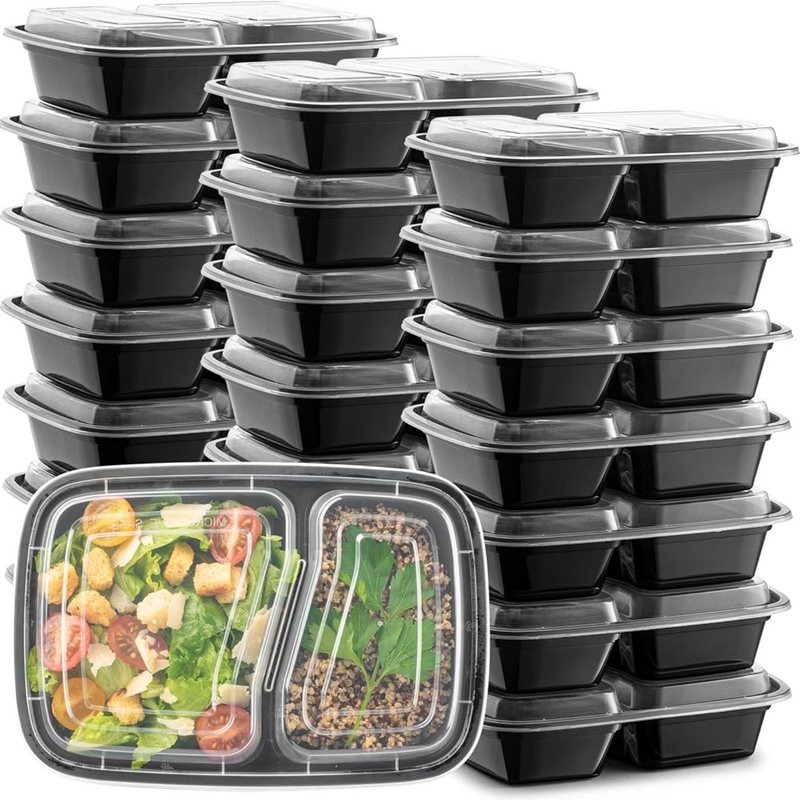 Load image into Gallery viewer, *BULK* 3oz Black Rectangular 2 Section MealPrep Containers With Clear Lids Food Storage &amp; Serving VeZee
