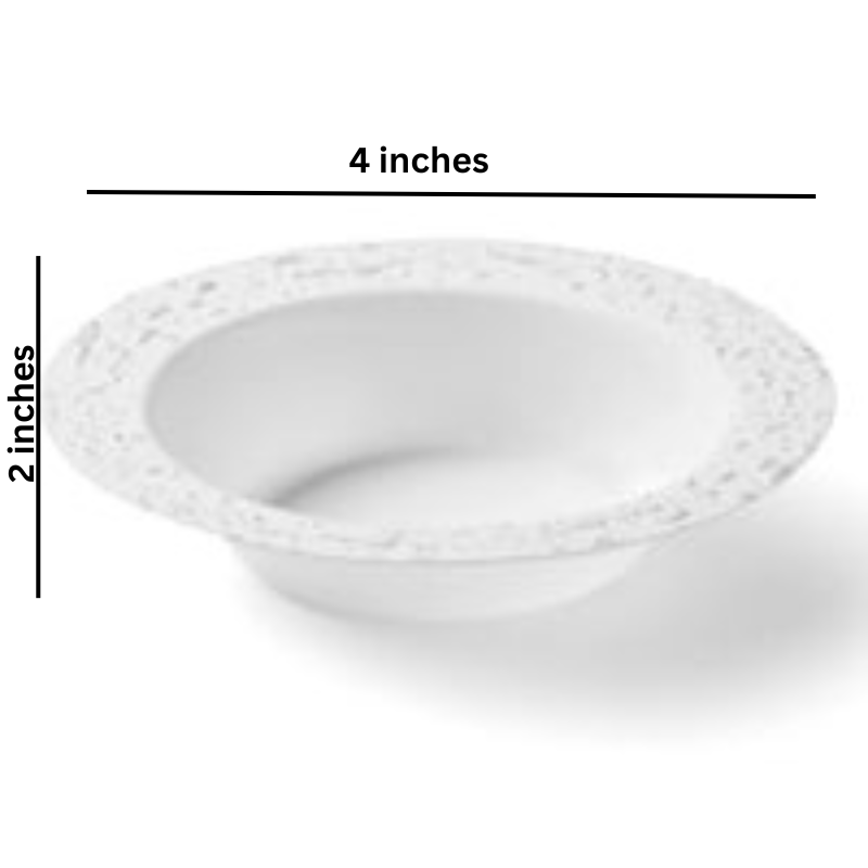 Load image into Gallery viewer, White and Silver Round Plastic Bowls 12oz - Pebbled Decorline
