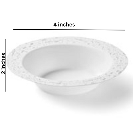 White and Silver Round Plastic Bowls 12oz - Pebbled Decorline