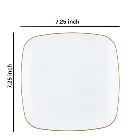 Organic Collection White and Gold Rim Square Dinner Plates 7.25